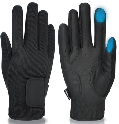 ONNAS Horse Riding Gloves Womens, Touch Screen Equestrian Gloves, Equestrian Riding Gloves Gift for Youth Ladies, Lightweight Windproof Comfortable Cycling Running Climbing, Black
