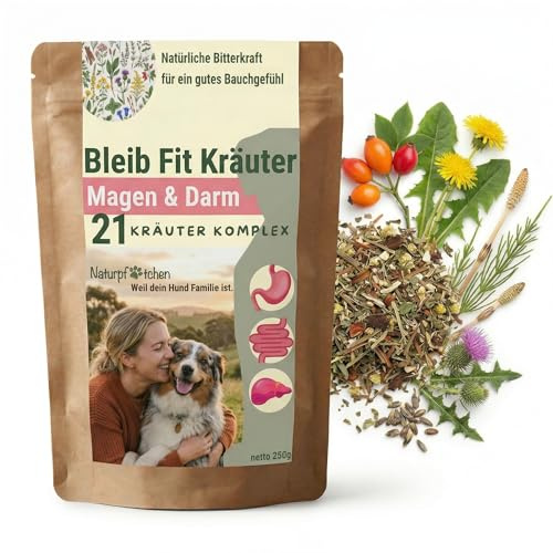 Naturpfötchen Bleib Fit Bitterkräuter für Hunde 250g - Magen, Darm, Verdauung & Leber - 21-Kräuter-Komplex - Reichhaltige Bitterstoffe - Sättigungsgefühl & Appetitregulation - 100% Natürlich