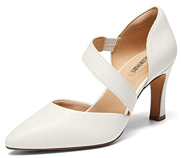 DREAM PAIRS Dam högklackade pumps klänning stängd spetsig tå bekväma D'Orsay pumpskor för arbete kontor bröllop dans, Vit-pu, 43 EU