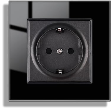 JIMEIDA Toma de Vidrio 1 Compartimento Negro, Toma de Pared de Contacto Protector Toma de Panel de Vidrio Templado 86 mm x 86 mm, 16 A, 250 V