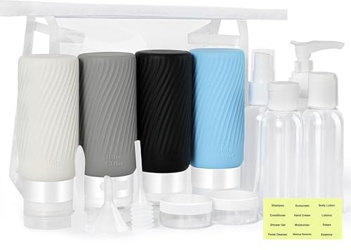 MoKo Reiseflaschen zum Befüllen 100ml, 15 Stück Silikon Reiseflaschen Set, Tragbares Reise Gadgets mit PVC-Tasche für Shampoo Lotion Creme Seife, Travel Essentials für Damen Herren