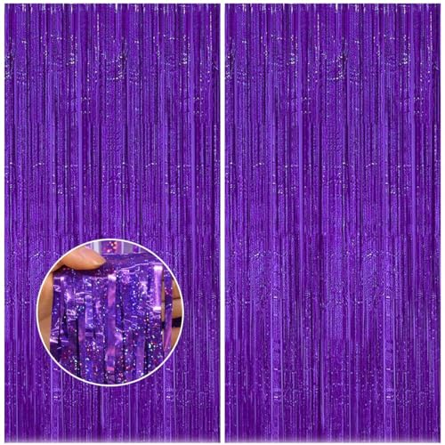 Feibmir Lot de 2 rideaux de fond, guirlandes pailletées, pour fête d'anniversaire, discothèque, Nouvel An, fête, mariage, Noël, décorations violettes