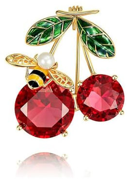 Broche IMINI Abeille Cerise Rouge avec Zircons Émaillés pour Femmes et Filles, Piccolo, Métal