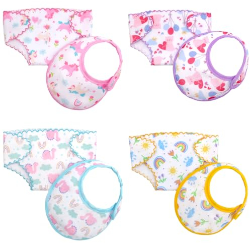 ZWOOS 8-TLG Puppenlätzchen und Windeln für Baby Puppen, Süßes Zubehör für Puppen 30-43 cm