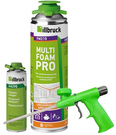 FM210 byggskum, fönster och fasadskum, pistolskum, monteringsskum, multiskum, fönsterskum, hög ljudisolering, värmeisolering, 750 ml kombiset (med rengöring AA290 + skumpistol illbruck, 1)
