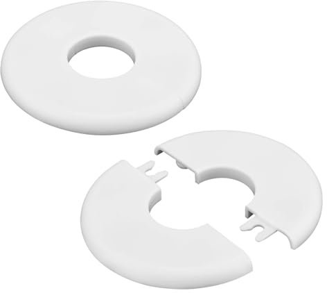 2pcs Round Wall Split Flange, 29mm Buckle Design Plumbing Cover Plates Self-Adhesive Faucet Escutcheon Plate ABS Pipe Flange Cover for Faucet Bathroom Kitchen Toilet (White)