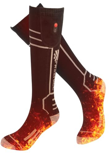 FREEHILL Merino Wool Heated Socks for Men Women, 5000mAh One-Click Control Rechargeable Cold Weather Knee-high Heated Ski Sock (Black, XL)