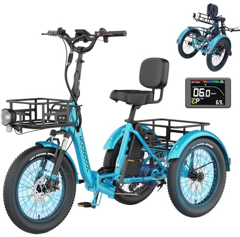 MOONCOOL Electric Trike for Adults, 750W 48V Electric Tricycle for Adults Peak Power 1500W, 20x3.0 Fat Tire 3 Wheel Electric Bike, Folding Aluminum Adult Tricycle with Removable Battery
