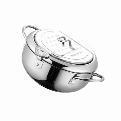 Freidora, Olla para Freidora Olla para Freidora Japonesa de Dos Tamaños 20 Cm/24 Cm Acero Inoxidable 304 con Tapa con Control de Temperatura y Escurridor de Goteo de Aceite para