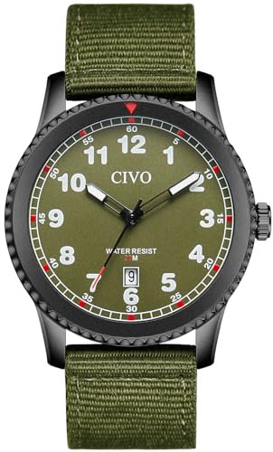 CIVO Uhren Herren Grün Militär: Analog Quarz Herrenuhr Militärzeit Wasserdicht Datum - Armbanduhr Herren Nylon Armband für Sport Outdoor
