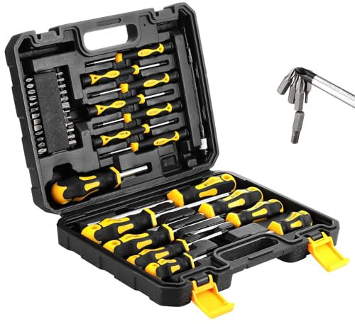 HSEAMALL Juego de 42 destornilladores magnéticos, incluyendo ranurados, Phillips, Torx, hexagonales, cuadrados, Pozidriv portátiles y duraderos, herramientas de reparación de precisión multiusos