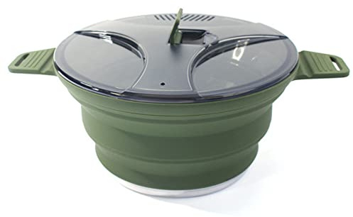 Asuinxurr Pentola pieghevole per esterni, in silicone, per escursioni, pentola da picnic, in acciaio , per , colore: verde