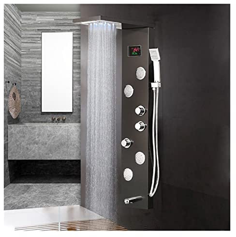 Pannello doccia, LED Bagno Doccia Rubinetto Temperatura Display Digitale Pannello Doccia di Massaggio Corpo Getti Asciugamano Colonna Doccia Rubinetto(Nickel Shower A)