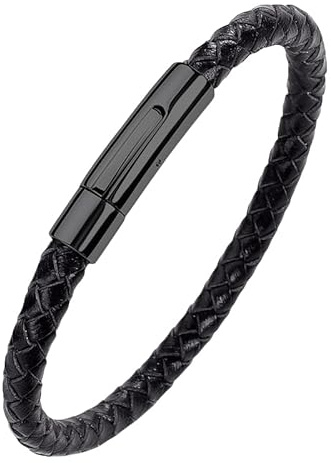 BCATTAW Pulsera Hombre,Pulsera De Cuero Marrón para Hombre con Cierre Diseño De Lujo Sencillo Pulseras con Cierre Brazalete Punk Trenzado Hecho A Mano Joyería De Regalo Negro 21 Cm