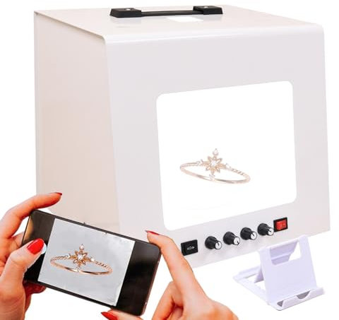 Lightbox fotografico per fotografia, 22x20,5x20,5 cm, studio fotografico, tenda luminosa portatile con luce regolabile da 3000 a 5500 K e piatto girevole elettrico a 360°