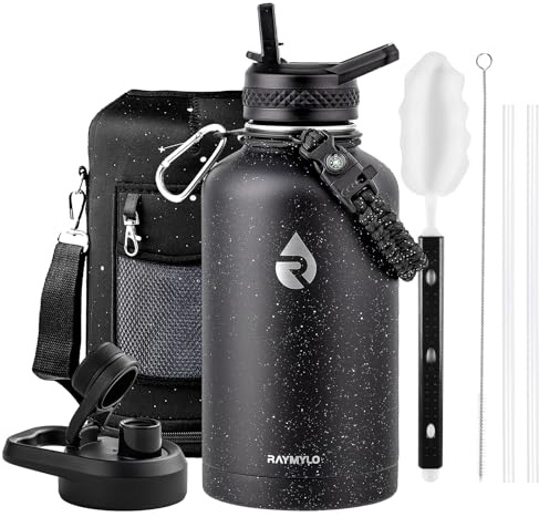 RAYMYLO Insulated Stainless Steel Water Bottle with Straw & Spout Lids, 2L Leak Proof Metal Water Flask Jug for Sports and Travel, BPA-Free, Keeps Cold for 48 Hrs, Hot for 24 Hrs