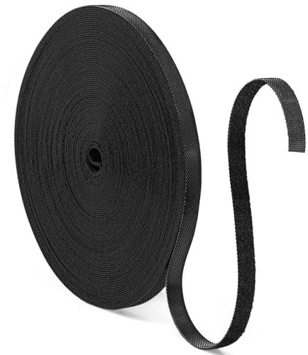 Bridas 20mx1cm,Sujetacables Reutilizables Negras para Organizador Management de Cables, Doble Cara Cables 1 rollo,Cinta para Cables Corte libre, Sujeta Cables,Tiras de(Negro)