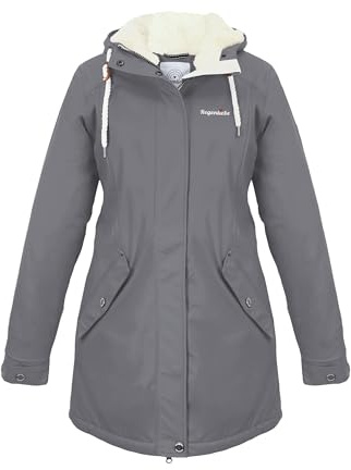 Regenliebe Damen Regenmantel wasserdicht Friesennerz mit Teddyfleece gefüttert, Größe:46, Farbe:grau