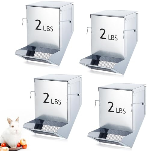 4 Pack Rabbit Feeder for Cages Small Animal Dispenser, Silver, 4.7 Inches