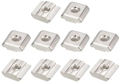 TOP-VIGOR M5 Sliding T Slot Nuts 50Pcs, Nickel Plated Carbon Steel Hammer Head Roll-in T-Nuts for 3030 Aluminium Extrusion Profile, T-Slot Fasteners for CNC and 3D Printer Assembly