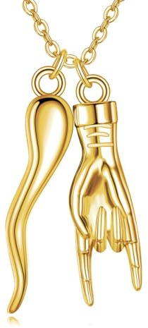 NIFUNAO Collier en argent sterling 925 pour femme en forme de main de corne italienne Cornicello et Mano Cornuto porte-bonheur pour femme, Argent sterling, Pas de gemme