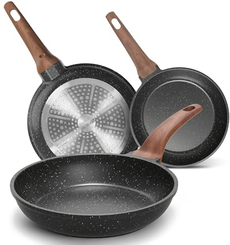YASHE Set 3 padelle antiaderenti 20/24/28 cm, senza PTFE e PFAS