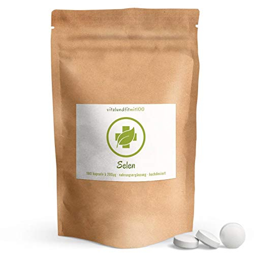 Selen Tabs - 180 vegane Tabletten à 200 µg - Hochdosiert - ohne Rinder- oder Schweingelatine - 100% vegan - Made in Germany