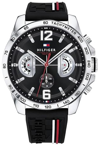 Tommy Hilfiger Orologio Analogico Multifunzionale al Quarzo per Uomo con Cinturino in Silicone, Acciaio Inossidabile o Pelle, Sottoquadranti per Giorno e Data, Resistente all'Acqua fino a 5ATM.