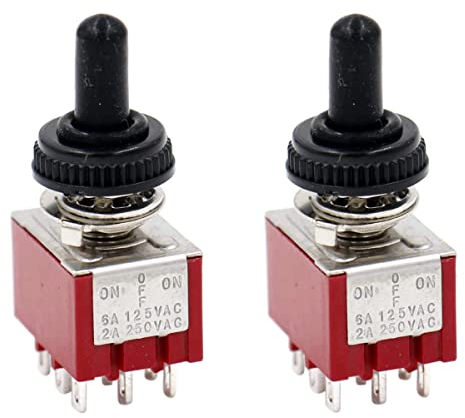 Heschen Lot de 2 interrupteurs à bascule miniatures MTS-303 ON-OFF-ON 3PDT 9 broches, 2 A 250 V, 6 A 125 V, avec couvercle étanche