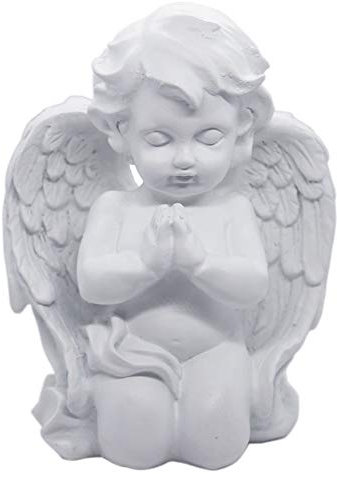 KiaoTime Statue d'ange priant à Genoux - pour intérieur et extérieur - pour la Maison et Le Jardin - Ailes d'église - Statue commémorative - Blanc - 15,9 x 12,7 cm