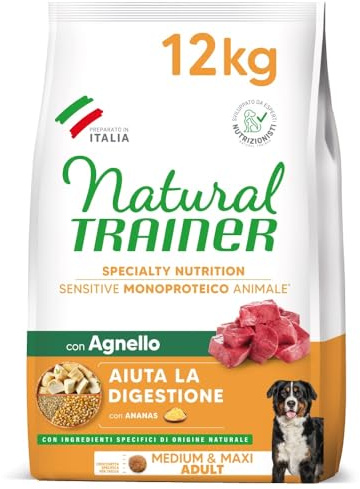 Trainer Sensitive No Gluten mm Adult Con Agnello E Cereali Integrali, Agnello, 12 kg
