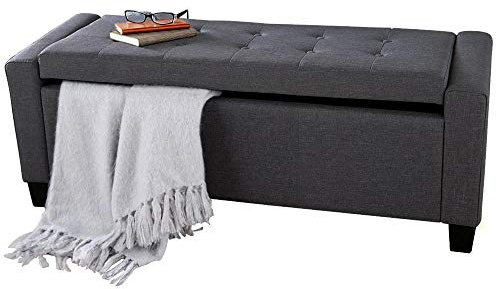 BAKAJI Pouf Coffre Repose-Pieds pour Chambre à Coucher, Banc Tabouret avec Structure en Bois, revêtement en Tissu, Assise ouvrable rembourrée, Dimensions : 110 x 40 x 40 cm Gris foncé
