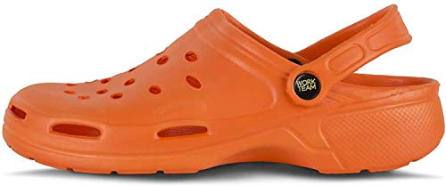 Work Team Zueco Sanitario EVA Unisex, Ultraligero, ergonómico. Anatómico, con Cámara ortopédica, Suave para los pies. Unisex Naranja 38