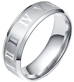 HIJONES Anillos de Boda de de La Suerte con Números Romanos Simples para Hombres Mujeres de Acero Inoxidable Bandas