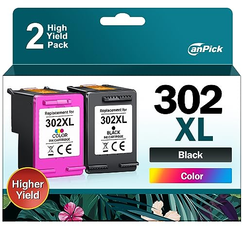 CanPick 302XL Druckerpatronen Ersatz für HP 302 Druckerpatronen Multipack für HP 302 XL DeskJet 3630 3636 3638 3639 1110 2130 3633 Envy 4525 4520 4522 4527 OfficeJet 3831 3830 3833 5230 (2-Pack)