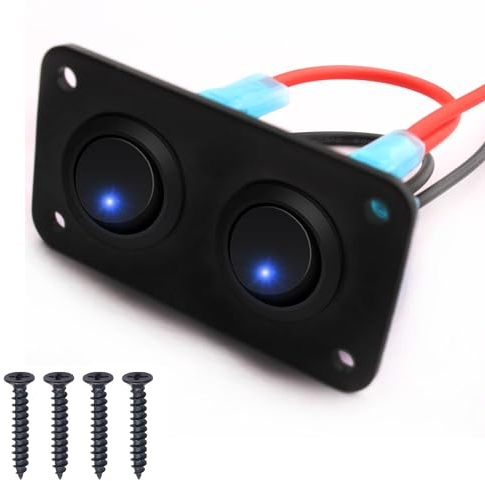 RUNCCI-YUN 12V/24V Auto Schalter, 2Gang ，Auto Kippschalter Panel, SPST 3 Polig 2 Position Runden Wippschalter Kippschalter Panel mit Blaue LED Licht für RV, Auto, Yacht, Marine (12-24V)