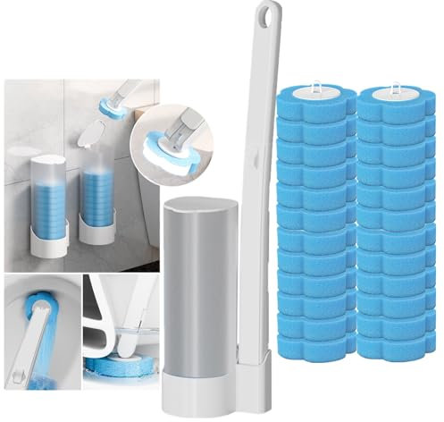 Baketron Disposable Toilet Brush with 24 Refills,Disposable Toilet Cleaning System with Holder, Disposable Replacement Brush Head Toilet Brush Set for Loo Bathroom Lavatory Restroom
