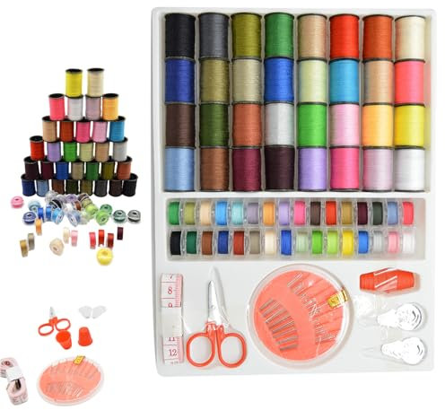Fhioevt 70 Stück Nähgarn Set 64 Rollen Nähgarn für Nähmaschine Spulen Mix Nähmaschinengarn Nähset mit Nähnadel Nähzubehör Polyester Nähgarn Sortiment Sewing Kit für Nähen Anfänger Zuhause
