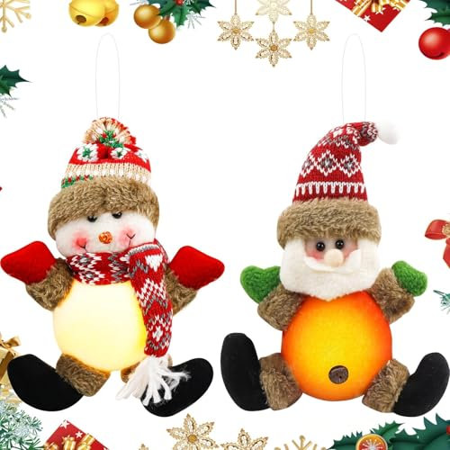 2 Stück LED Schneemann Deko, Weihnachtswichtel Leuchtend, Weihnachtsdeko Figuren, Weihnachten Wichtel mit Licht, für Weihnachtsbaum Ornament, Home, Tischdekoration