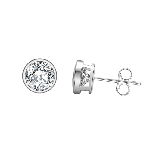 HeyMeili Boucles d'oreilles diamant simulé brillant pour femme en argent sterling 925 zircone cubique, clou d'oreilles, 6mm