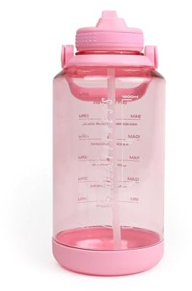 Phoenix Fitness 2 Litre Motivational Water Bottle with Straw - 2000ml Sports Water Bottle with Time Markings & Carry Handle - Reusable Non-Toxic BPA-Free Gym Drinks Bottle - 2L, Pink