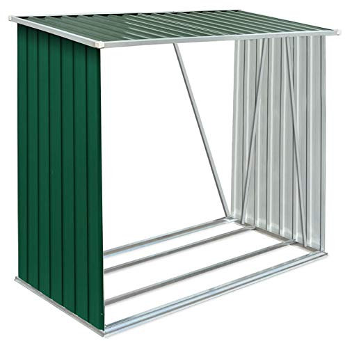 Capanno Legna da Giardino in Acciaio Zincato, Casetta Esterna Verde 163x83x154 cm, Portalegna in Metallo