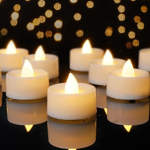 AMAGIC 12-Pack Flameless LED Tea Lights Candles Battery Operated, 200+Hour Fake Electric Candles TeaLights for Votive, Halloween, Diwali, Wedding Centerpiece Table Decor, Christmas