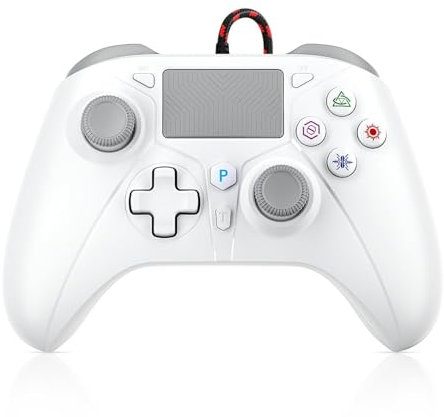 TURPOW Wired Controller für PS-5/PS-4/PC/PRO/SLIM, Gamepad-Fernbedienung mit Dual-Motor-Vibration/6-Achsen-Sensor/Turbo/3,5-mm-Audiobuchse/Touchpad (Weiß)