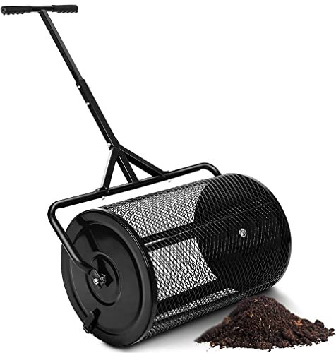 QLSABIA Esparcidor de turba de Metal, esparcidor de abono de 24 Pulgadas para césped, jardín, Patio, Mango Ajustable en Forma de T, Musgo Duradero y liviano para Plantar y sembrar