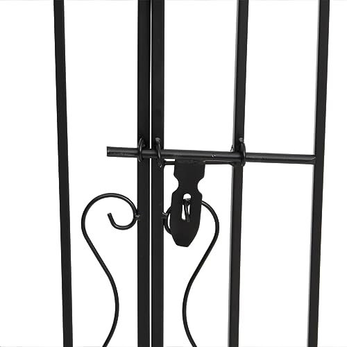 Cancello da giardino in ferro battuto, elegante ingresso da cortile con sistema di chiusura e supporto forte, cancello in ferro battuto nero per decorazione esterna, 121 x 8 x 120 cm, montaggio
