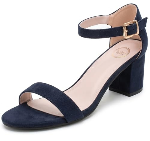 Ladies Womens Low Mid Heel Block Peep Toe Ladies Ankle Strap Party Strappy Sandals UK Size 3-8 (Navy Suede, UK Footwear Size System, Adult, Women, Numeric, Medium, 4)