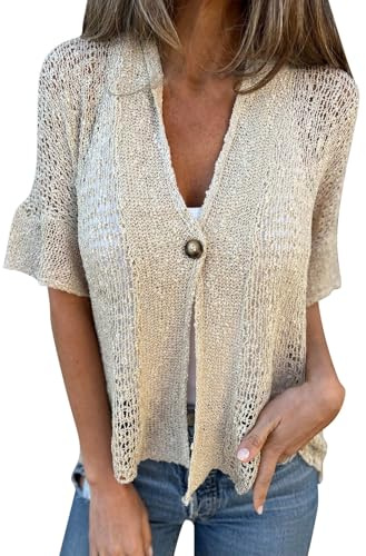 Uwdiohq Gilet Long Femme Button Loose Short Sleeves Cardigan Veste Chaud Grande Taille Noir en Laine Fin Été Tres Légère Doudoune sans Manche Costume Pull Large A Capuche