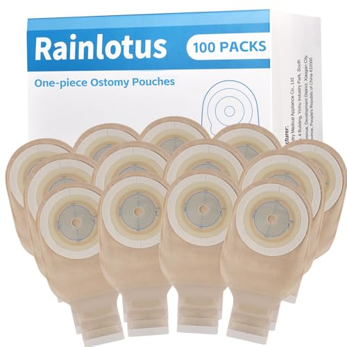 100 PCS Colostomy Bags, Rainlotus One-Piece Ostomy Supplies, 15-65mm Ostomy Bags for Lleostomy Stoma Care, Cut-to-Fit.