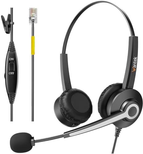 Wantek Auriculares de teléfono con micrófono de reducción de ruido, RJ9 Oficina Teléfono Auriculares Compatible con Avaya Voip Teléfono Grandstream Cisco Panasonic